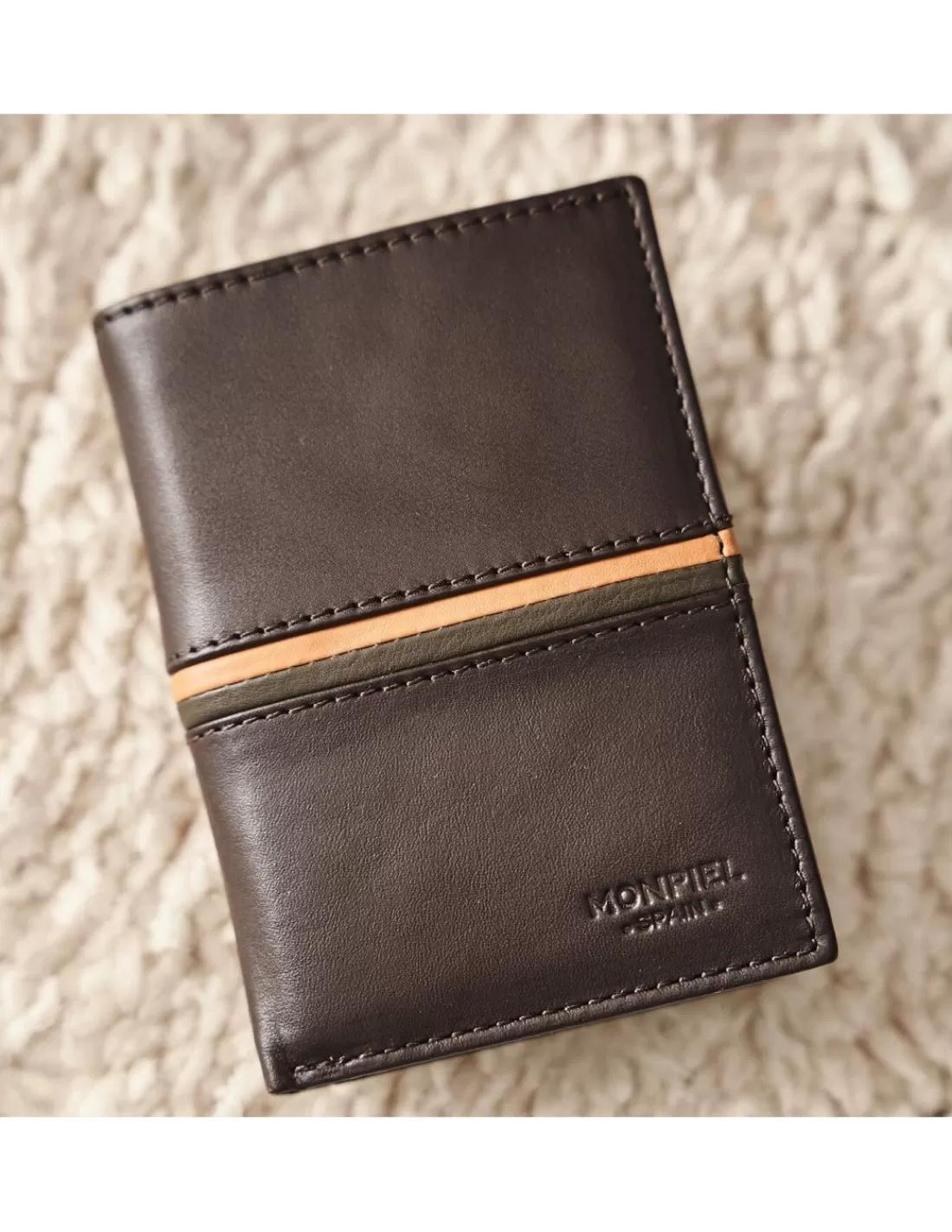 Hombre MONPIEL Carteras Hombre Piel*Billetero con Monedero Dentro Rayas a Color