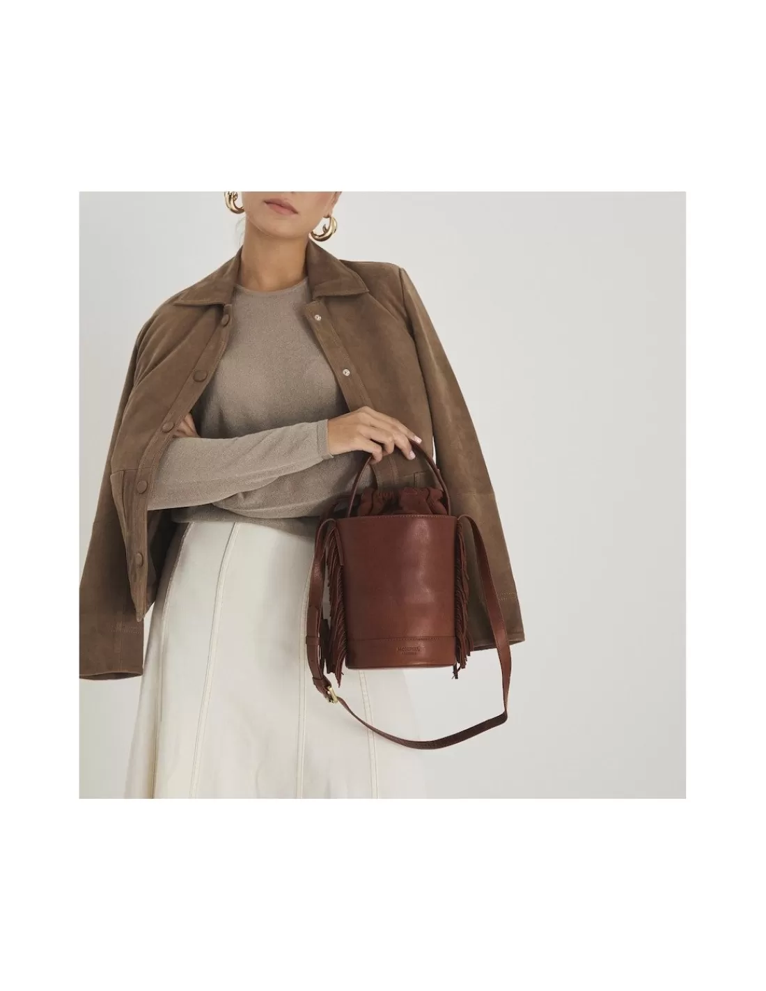 Mujer MONPIEL Bolsos De Piel Pequeños | Bolsos Piel Mujer*Bolso de Cubo de piel flecos Pequeno Roma